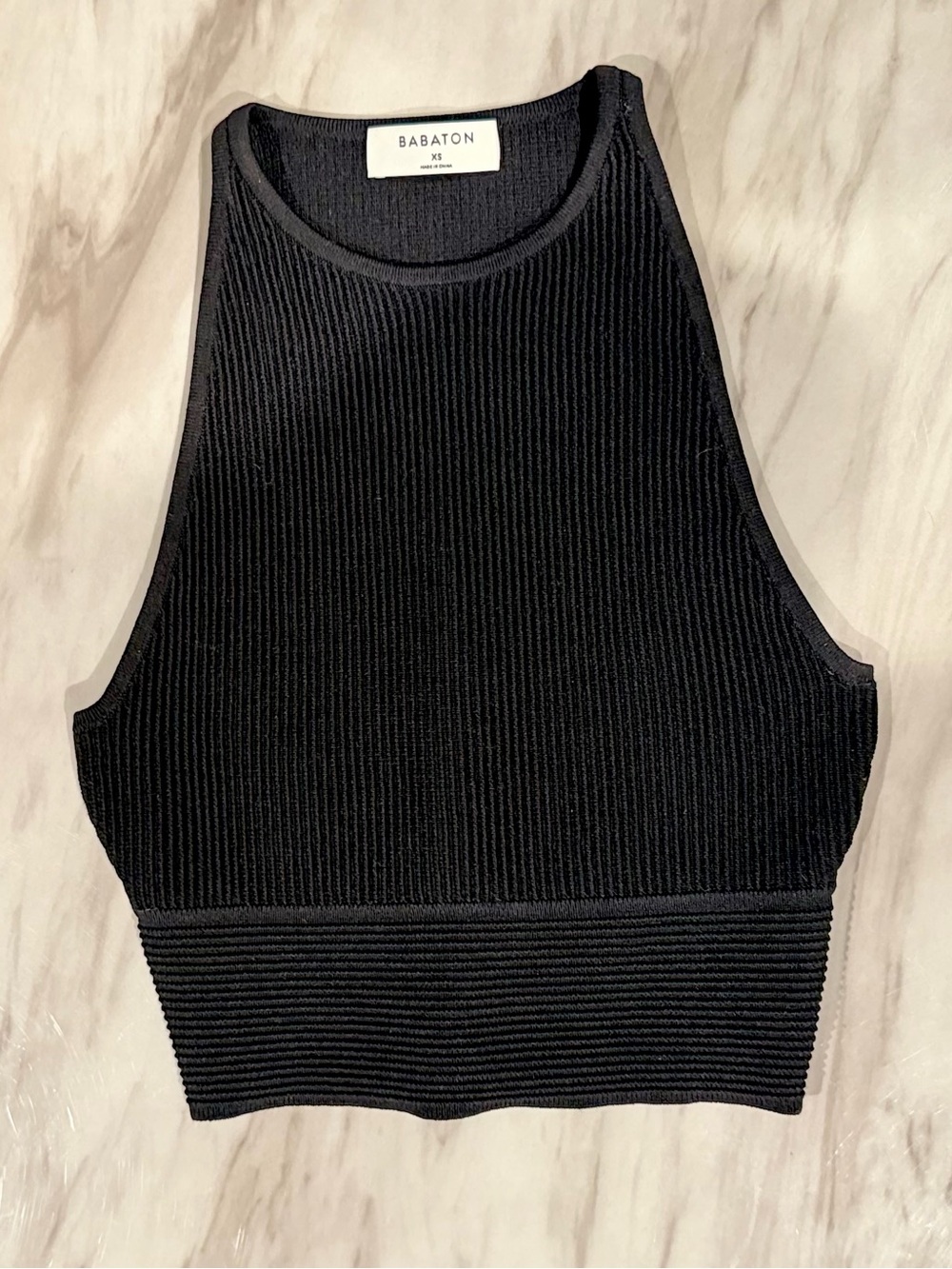 Babaton Black Ribbed High-Neck Cropped Tank